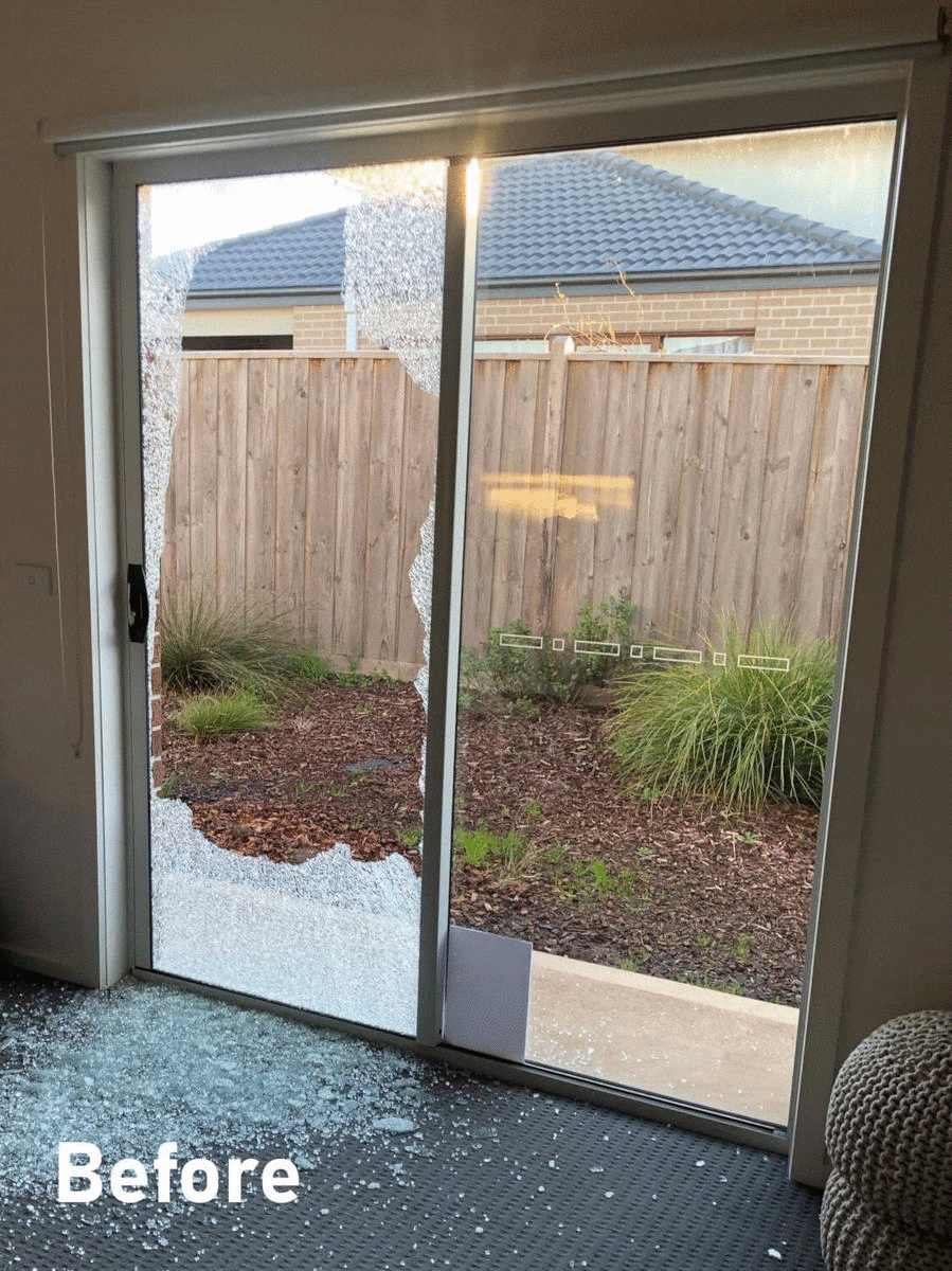 Emergency Glass Door Reglaze - Before & After